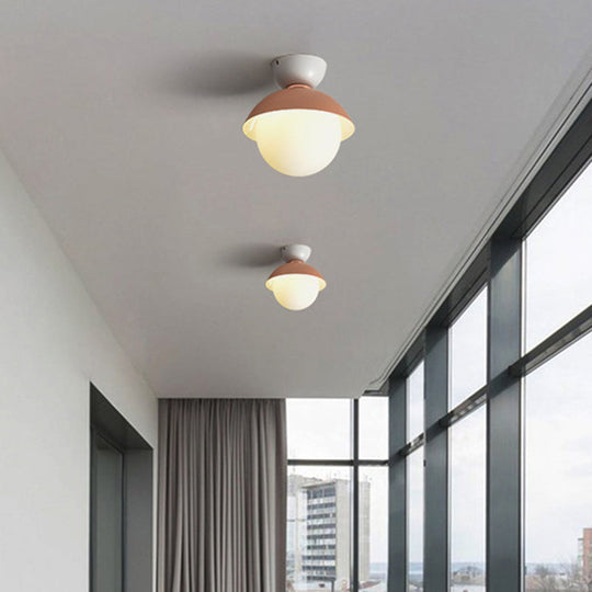 Modern Flush Mount Ceiling Light - White Glass Hallway Fixture