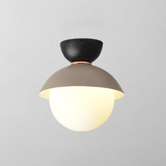 Modern Flush Mount Ceiling Light - White Glass Hallway Fixture Black-Gray