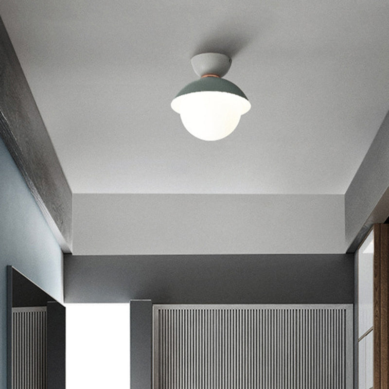 Modern Flush Mount Ceiling Light - White Glass Hallway Fixture