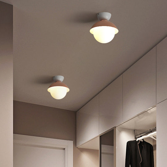 Modern Flush Mount Ceiling Light - White Glass Hallway Fixture