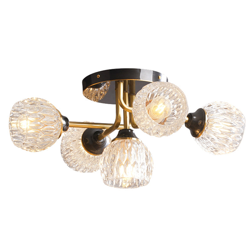 Ultra-Contemporary 5-Light Bowl Semi Flush Chandelier - Ribbed Glass Ceiling Light For Bedroom Black