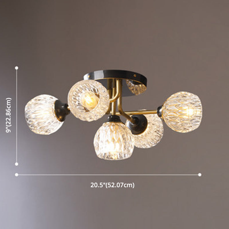 Ultra-Contemporary 5-Light Bowl Semi Flush Chandelier - Ribbed Glass Ceiling Light for Bedroom