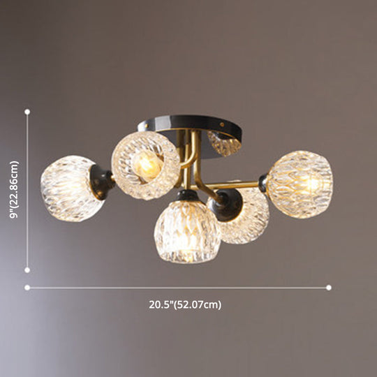 Ultra-Contemporary 5-Light Bowl Semi Flush Chandelier - Ribbed Glass Ceiling Light For Bedroom