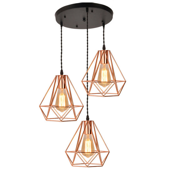 Rose Gold Diamond Iron Cluster Pendant - Post-Modern Restaurant Hanging Lamp