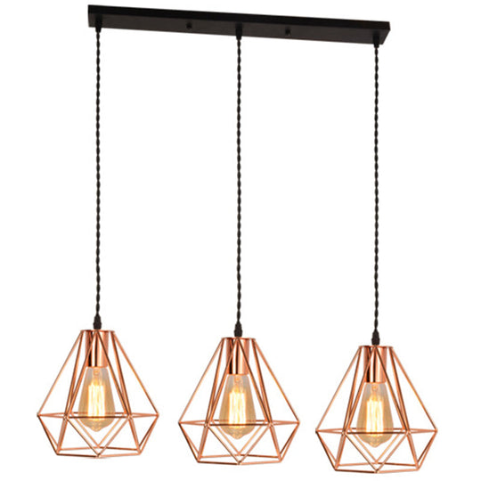 Rose Gold Diamond Iron Cluster Pendant - Post-Modern Restaurant Hanging Lamp