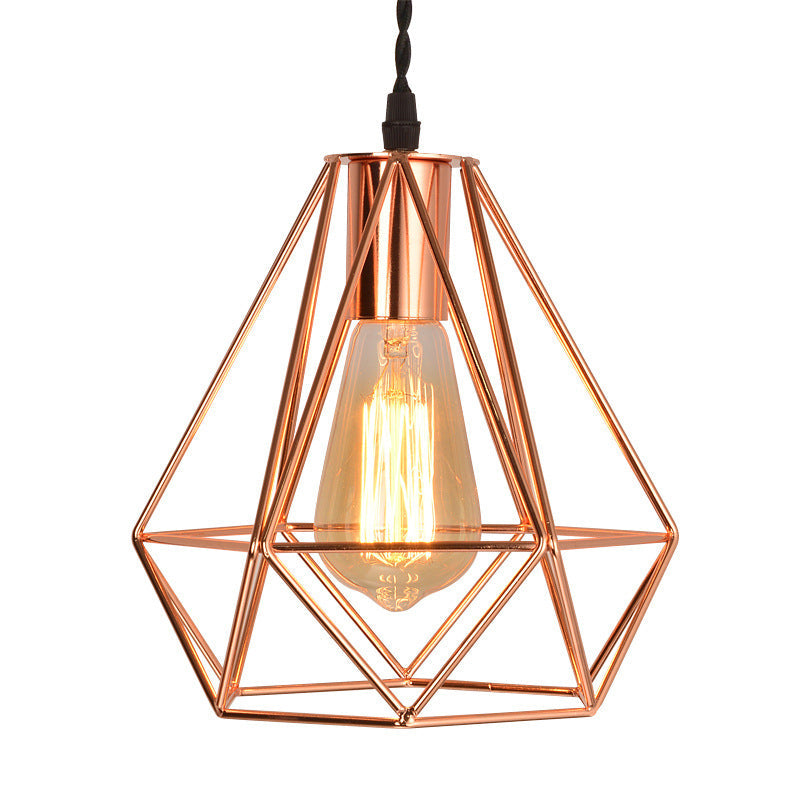 Rose Gold Diamond Iron Cluster Pendant - Post-Modern Restaurant Hanging Lamp