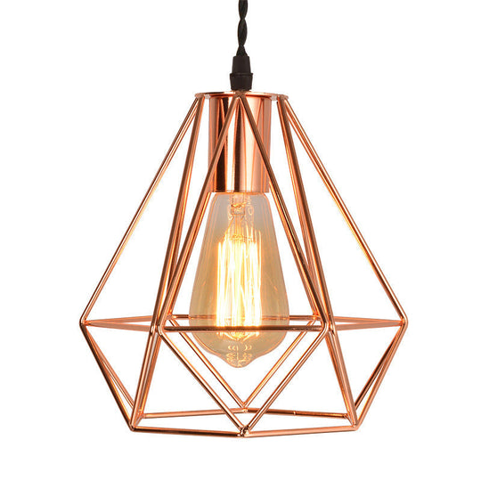 Rose Gold Diamond Iron Cluster Pendant - Post-Modern Restaurant Hanging Lamp