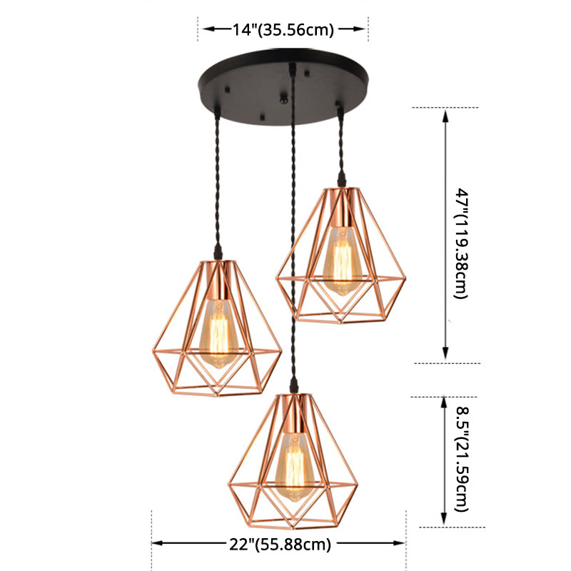 Rose Gold Diamond Iron Cluster Pendant - Post-Modern Restaurant Hanging Lamp