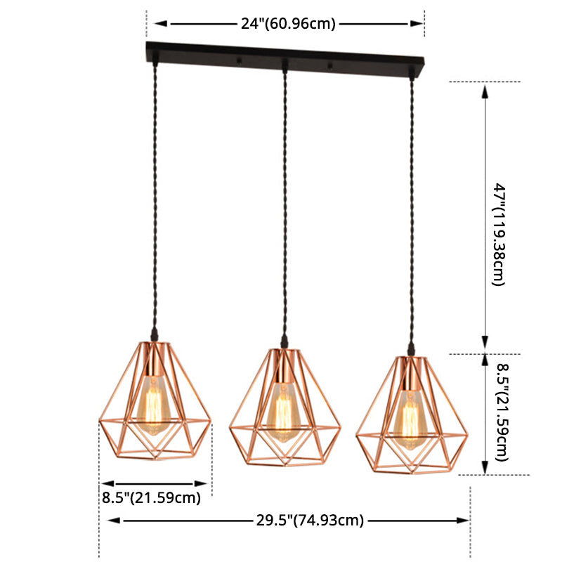 Rose Gold Diamond Iron Cluster Pendant - Post-Modern Restaurant Hanging Lamp