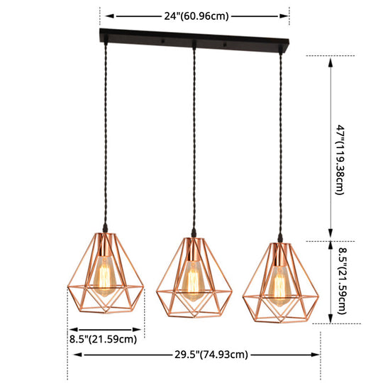 Rose Gold Diamond Iron Cluster Pendant - Post-Modern Restaurant Hanging Lamp