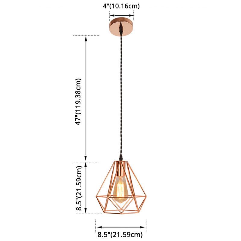 Rose Gold Diamond Iron Cluster Pendant - Post-Modern Restaurant Hanging Lamp