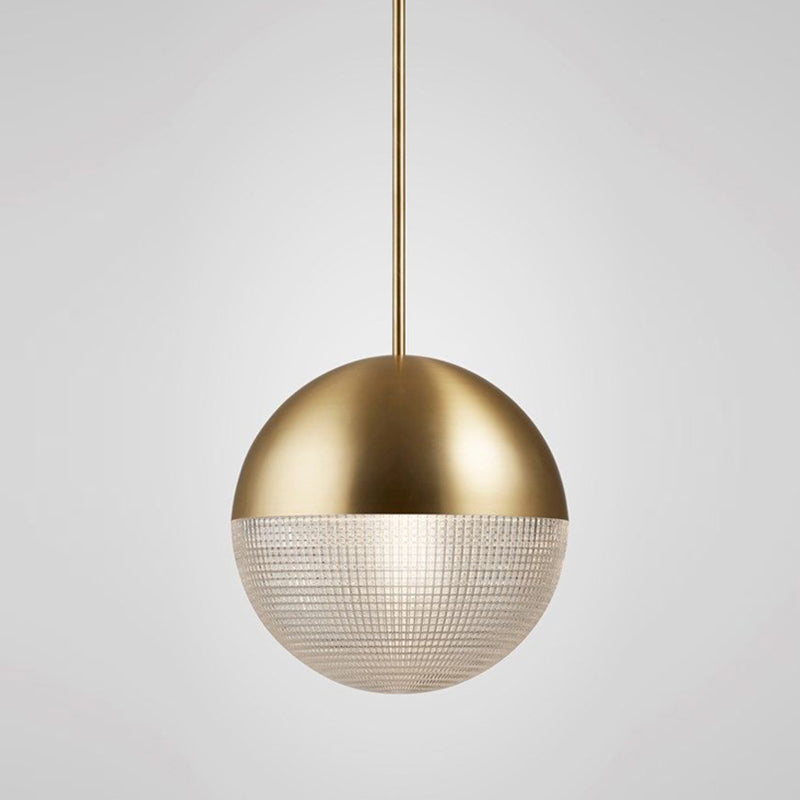 Mid-Century Modern Metal Pendant Light With Spherical Prismatic Glass - 1-Light Hanging Lamp