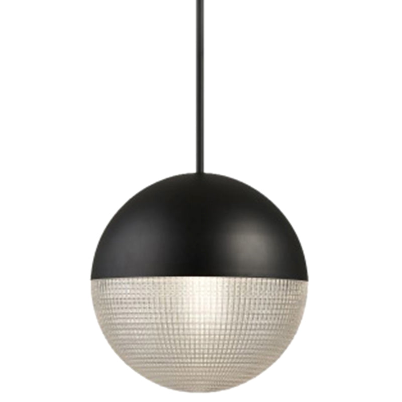 1-Light Metal Pendant Lamp with Mid-Century Modern Spherical Prismatic Glass