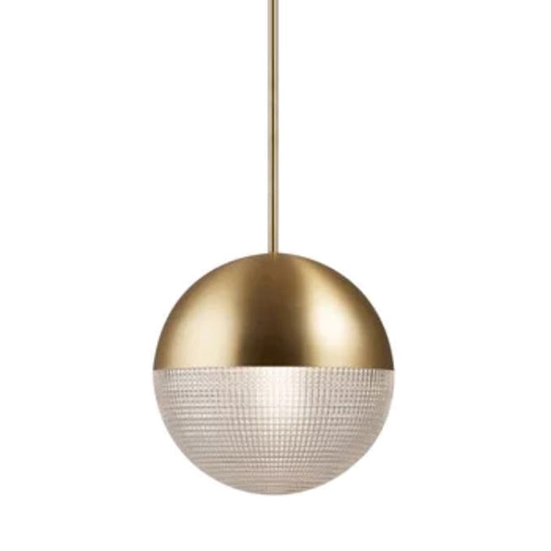 Mid-Century Modern Metal Pendant Light With Spherical Prismatic Glass - 1-Light Hanging Lamp