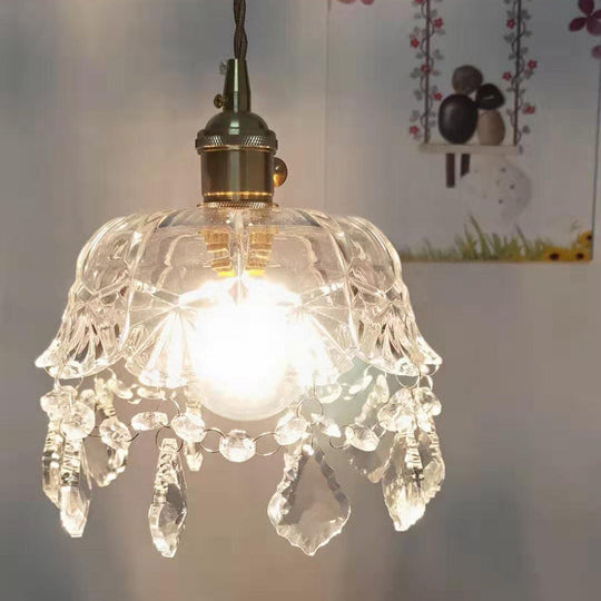 Sophia - Vintage Flower Shape Shade Ceiling Pendant Lamp with Crystal Pendant