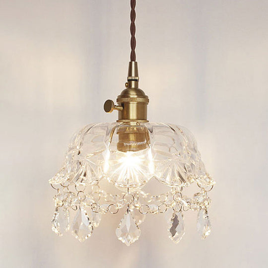 Sophia - Vintage Flower Shape Shade Ceiling Pendant Lamp with Crystal Pendant