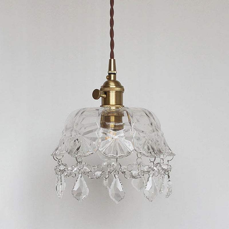 Sophia - Vintage Flower Shape Shade Ceiling Pendant Lamp with Crystal Pendant