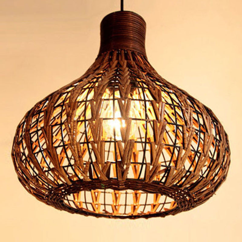 Rustic Teardrop Rattan Pendant Lamp For Dining Table