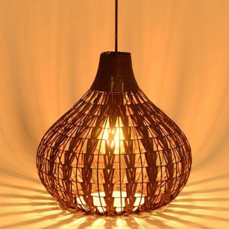 Rustic Teardrop Rattan Pendant Lamp For Dining Table