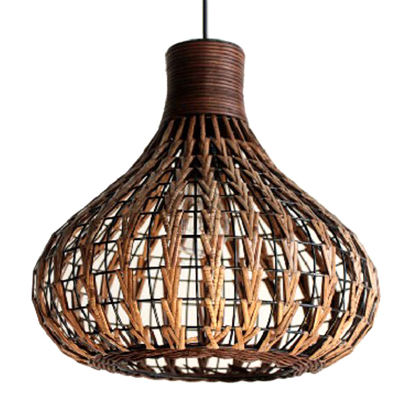 Rustic Teardrop Rattan Pendant Lamp For Dining Table