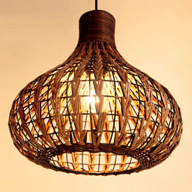 Rustic Teardrop Rattan Pendant Lamp For Dining Table