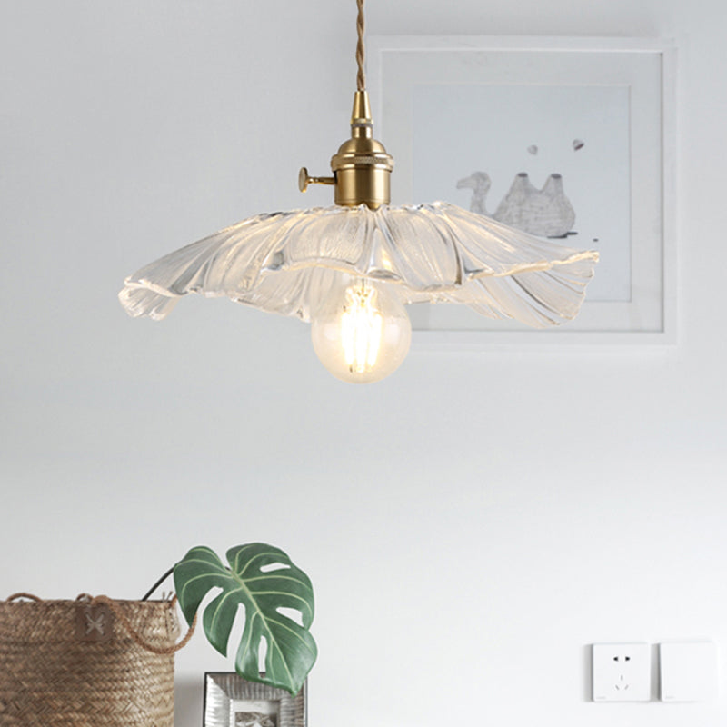 Vintage Industrial Flower-Shaped Glass Pendant Lamp - Clear Shade Ceiling Hanging Light