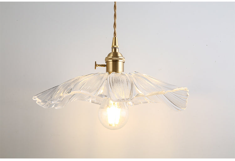 Vintage Industrial Pendant Lamp - Flower Shape Shade with Clear Glass