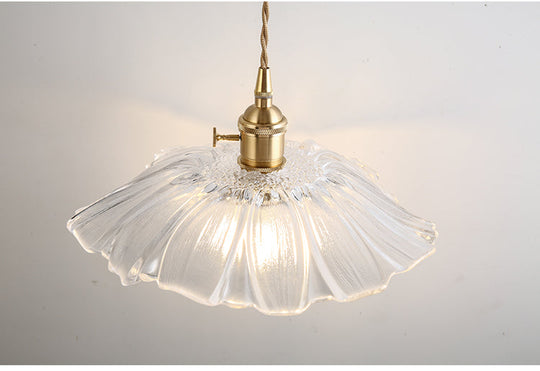 Vintage Industrial Pendant Lamp - Flower Shape Shade with Clear Glass