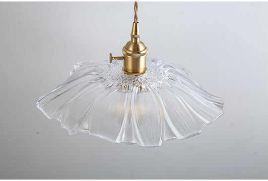 Vintage Industrial Flower-Shaped Glass Pendant Lamp - Clear Shade Ceiling Hanging Light