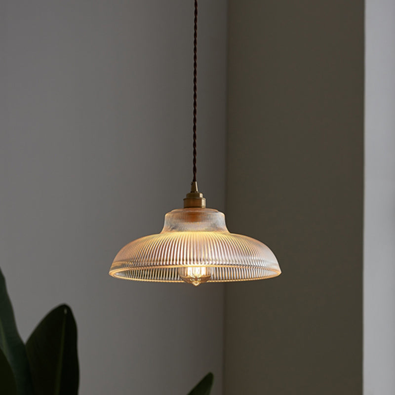 Retro Industrial Pendant Lighting - 1 Light Prismatic Glass Dome - Perfect for Living Room