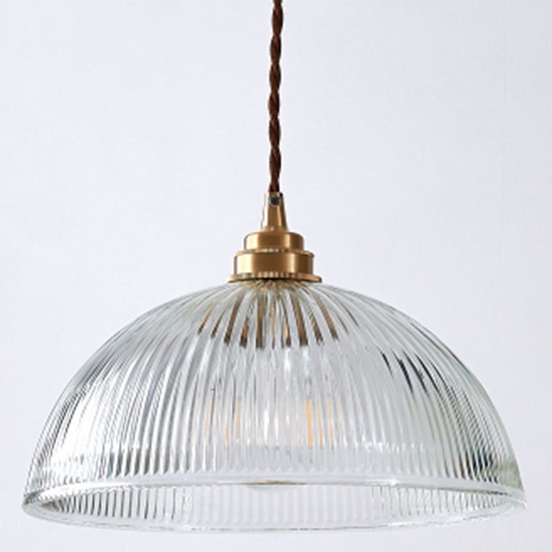 Retro Industrial Pendant Lighting - 1 Light Prismatic Glass Dome - Perfect for Living Room