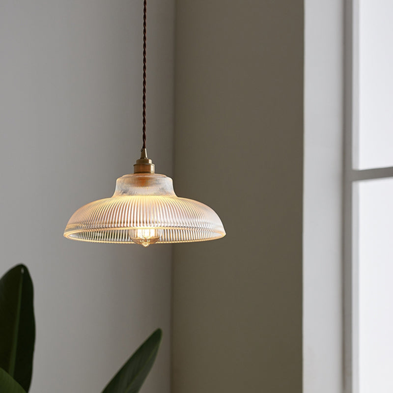 Retro Industrial Pendant Lighting - 1 Light Prismatic Glass Dome - Perfect for Living Room