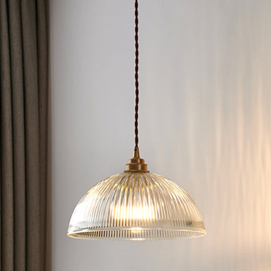 Retro Industrial Pendant Lighting - 1 Light Prismatic Glass Dome - Perfect for Living Room