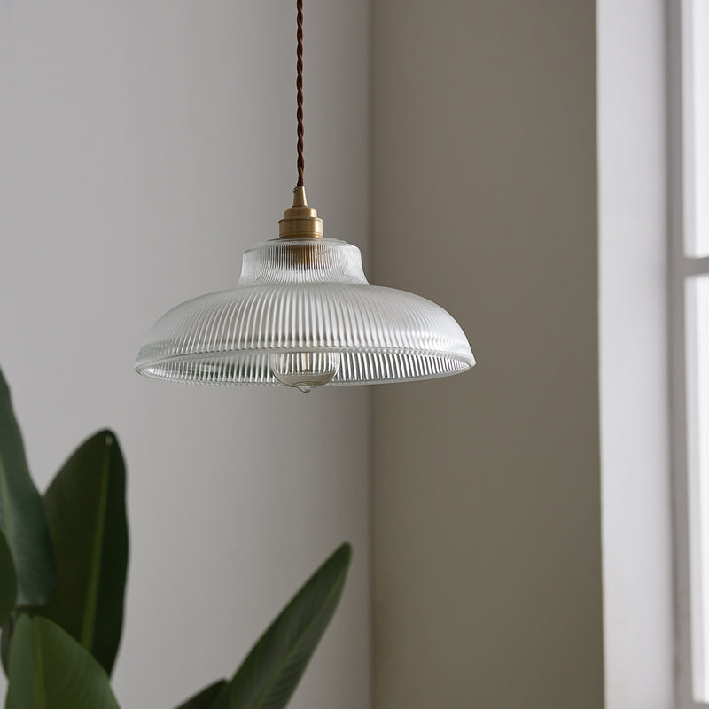 Retro Industrial Pendant Lighting - 1 Light Prismatic Glass Dome - Perfect for Living Room