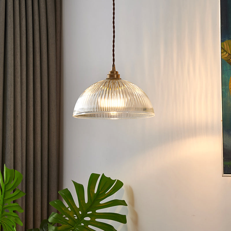 Retro Industrial Pendant Lighting - 1 Light Prismatic Glass Dome - Perfect for Living Room