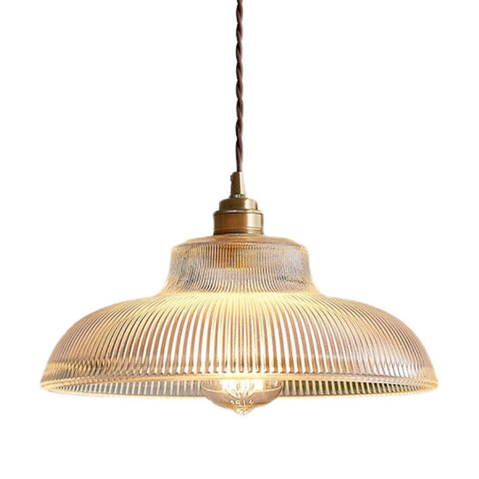 Retro Industrial Pendant Lighting - 1 Light Prismatic Glass Dome - Perfect for Living Room