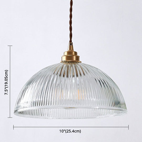 Retro Industrial Pendant Lighting - 1 Light Prismatic Glass Dome - Perfect for Living Room