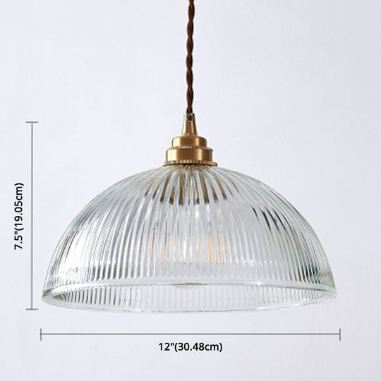 Retro Industrial Pendant Lighting - 1 Light Prismatic Glass Dome - Perfect for Living Room