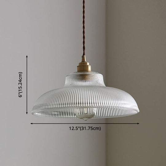 Retro Industrial Pendant Lighting - 1 Light Prismatic Glass Dome - Perfect for Living Room