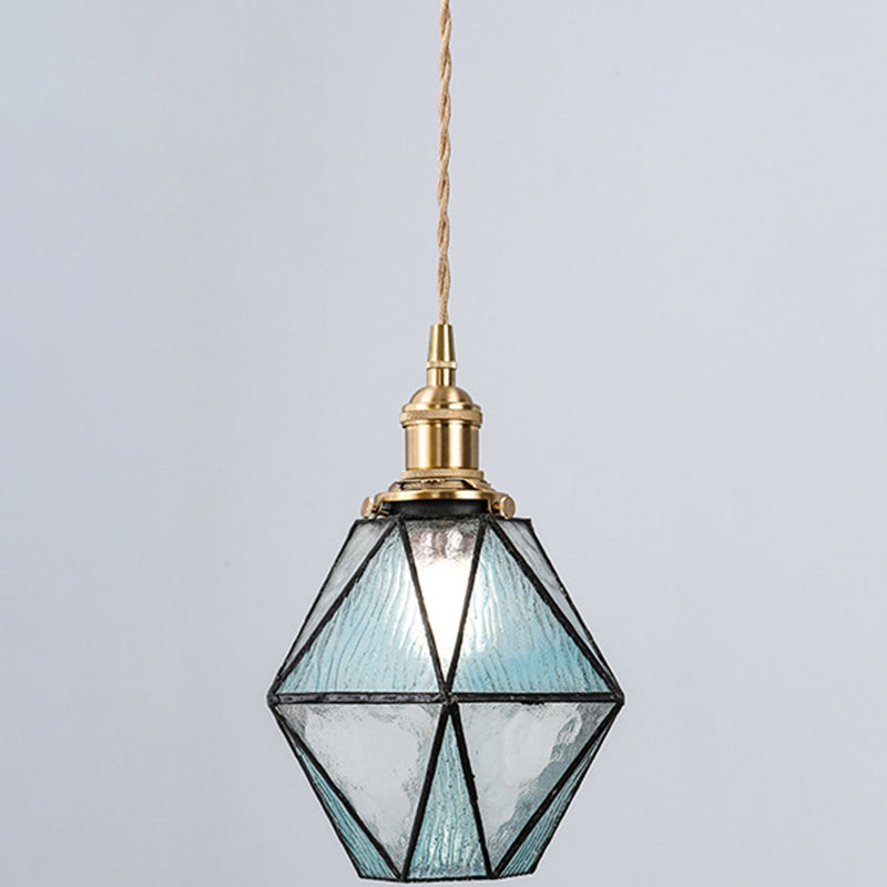 Icy Clear Glass Hanging Lamp - Tiffany-Style Geometric Pendant Light Fixture Blue