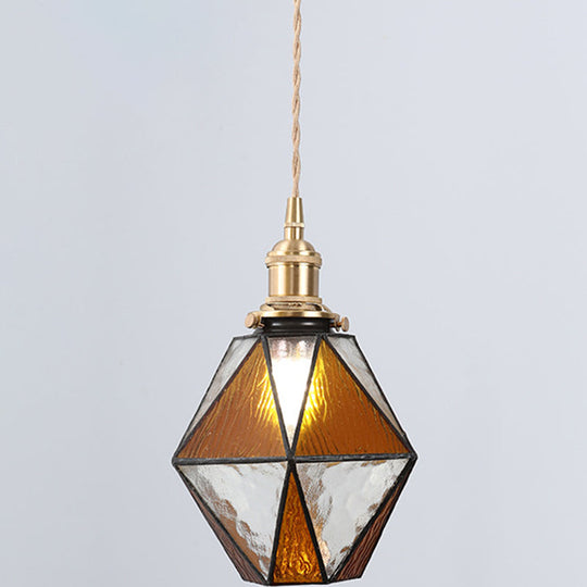 Icy Clear Glass Hanging Lamp - Tiffany-Style Geometric Pendant Light Fixture Amber