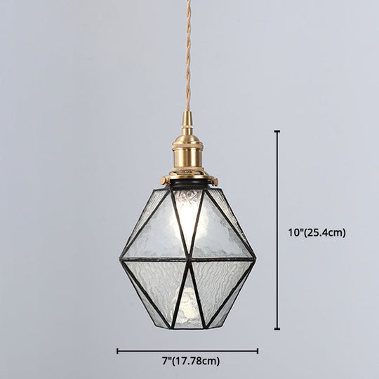 Icy Clear Glass Pendant Lamp: Geometric 1 Light Tiffany-Style Fixture