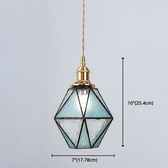 Icy Clear Glass Pendant Lamp: Geometric 1 Light Tiffany-Style Fixture