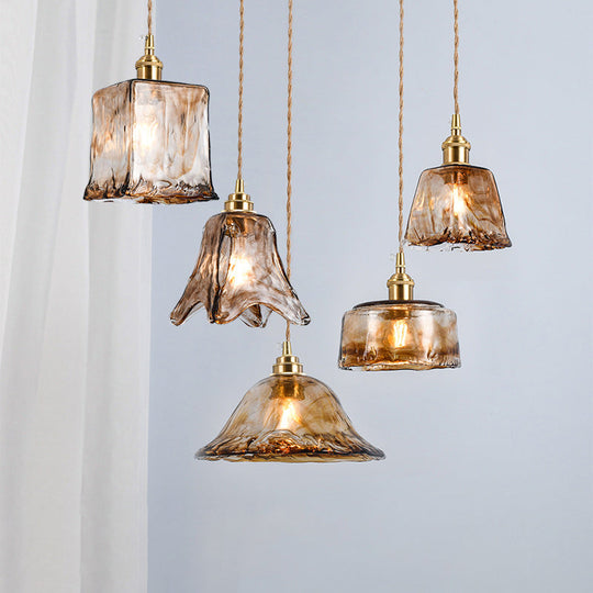 Retro Industrial Amber Alabaster Glass Pendant Lamp - Elegant Lighting for Living Room