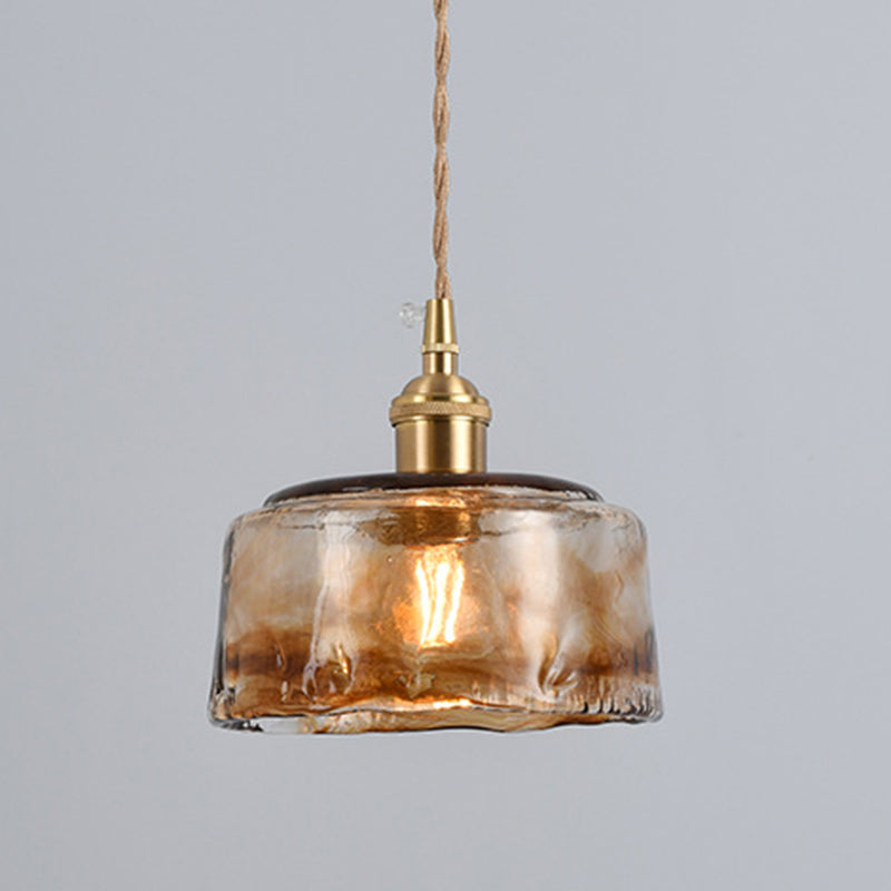 Vintage 1-Light Amber Alabaster Glass Pendant Lamp For Living Room