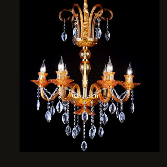 Gold Candle Chandelier With Prism Glass: Traditional Lighting Fixture For Dining Room