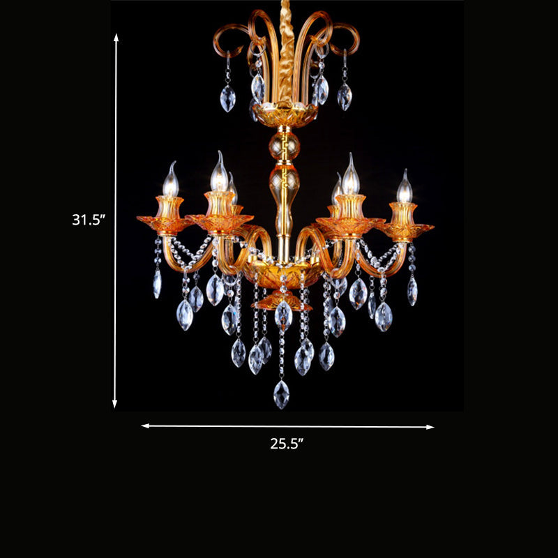 Gold Candle Chandelier With Prism Glass: Traditional Lighting Fixture For Dining Room