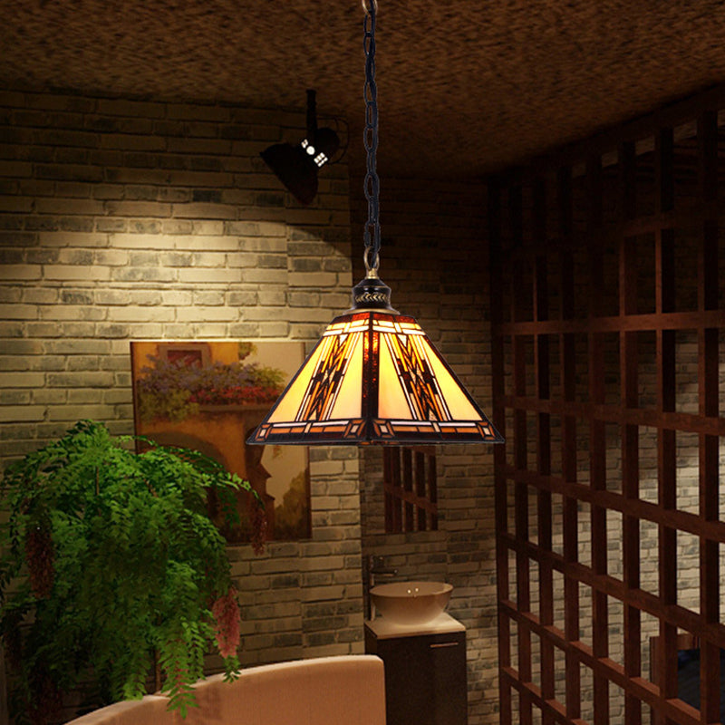 Mission Style Geometric Stained Glass Pendant Light