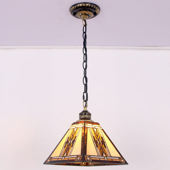 Geometric Art Glass Pendant Light - Mission Style with Stained Finish