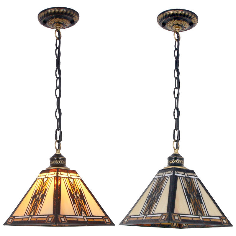 Geometric Art Glass Pendant Light - Mission Style with Stained Finish